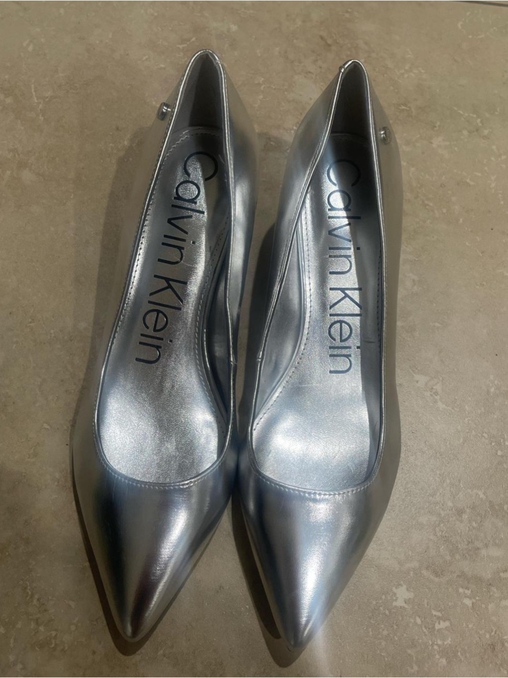 Calvin Klein Metallic Silver Pointed-Toe Pumps